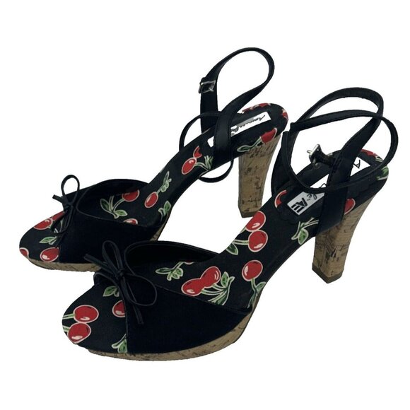 American Eagle 8.5 Cherry Open Toe Ankle Strap Heels Dance Rockabilly Cha Cha - Picture 1 of 6